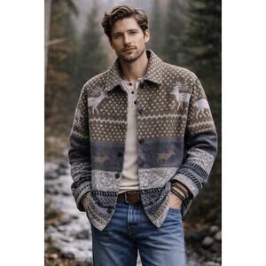 VTG Alpine Cabin Cardigan Jacket M KiKo Nordic Lodge Western Deer Wool Shacket